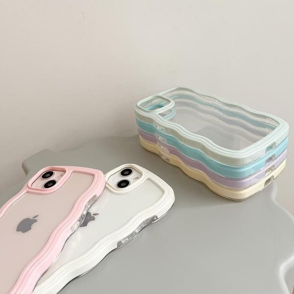 Compatible with iPhone 12 Case/iPhone 12 Pro Case, Cute Curly Wave Pattern Transparent Case for Girls Women, Transparent So