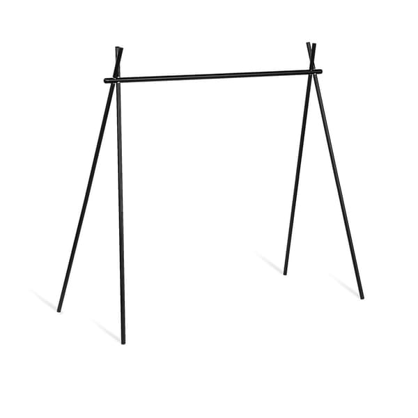 Camping Rack Aluminum Alloy Folding Triangular Shelf Foldable Hanging Organizer Stand for Outdoor Large Size with 6 Hooks Black