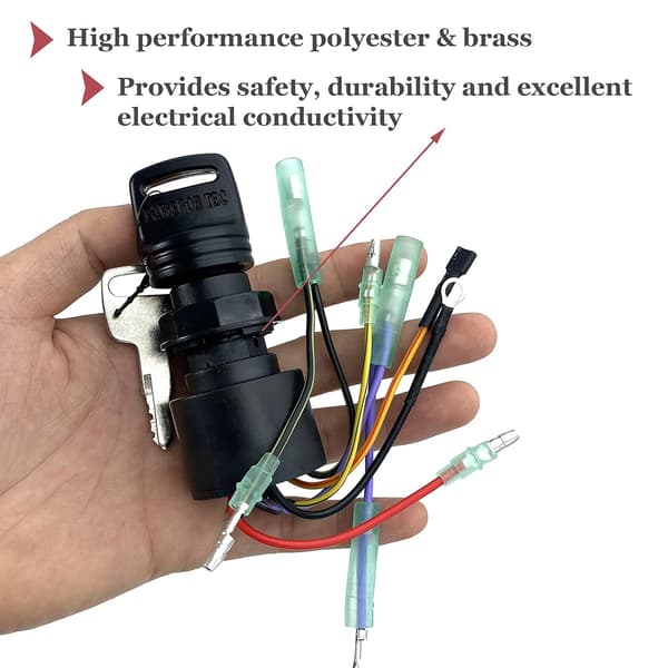 Boat Ignition Switch with 2 Keys, 3-Position 6-Wire Replacement for Mercury and Mariner Outboard Control Boxes, 87-17009A2 and 87-17009A5