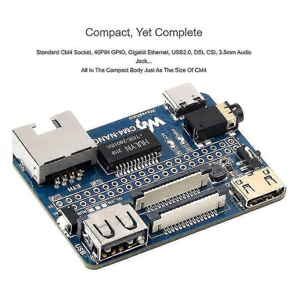 Nano bundkort (b) til Raspberry Pi Compute Module 4 Lite/eMMC, samme størrelse som CM4 med Mipi-port