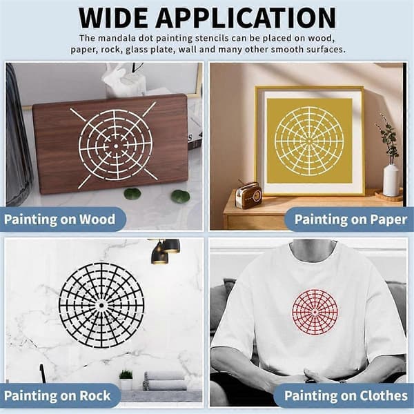 15 Pieces Mandala Dot Painting Tools Stencils Set, Reusable Mandala Stencil Template for Stone Wood C
