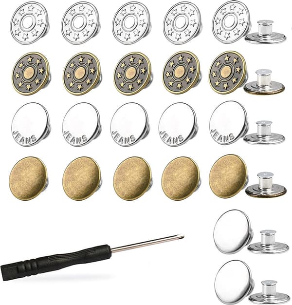 Jeans Buttons, 28 Pieces, 17mm, Bronze & Silver, Removable Screw-Threaded Rivets for Denim Jackets