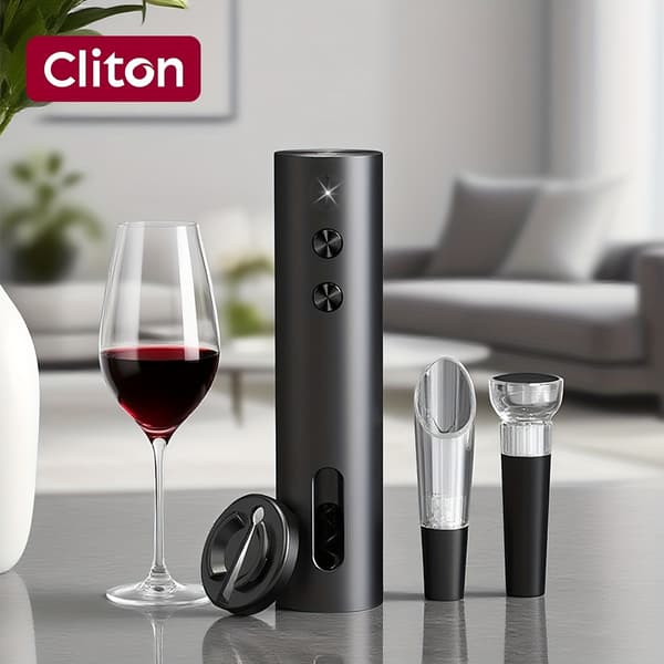 Single/Gift Box, Rechargeable Electric Wine Opener, Powerful Automatic Corkscrew with Foil Cutter, Wine Pourer, Vac [DB] A A