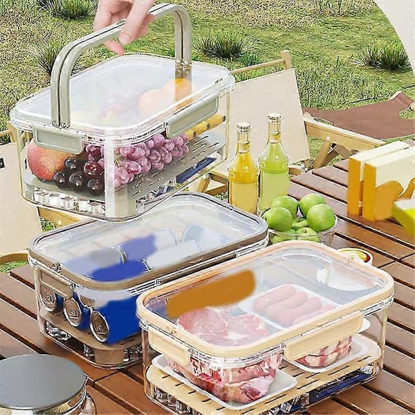 Portable Refrigerator Storage Box, Large Capacity Portable Crisper with Handle, Fruit Storage C