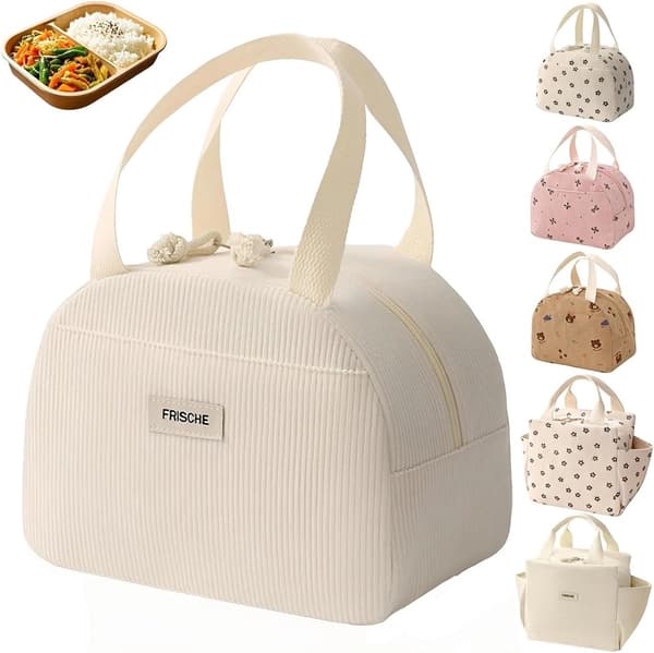 Insulated Lunch Bag 6.5L Foldable Thermal Cooler Bag for Work School Camping - Beige