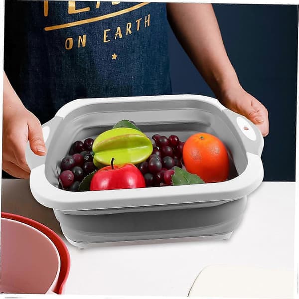 Vikbar Skärbräda med Sil - Multifunktionell Grönsaks- & Fruktdräneringskorg