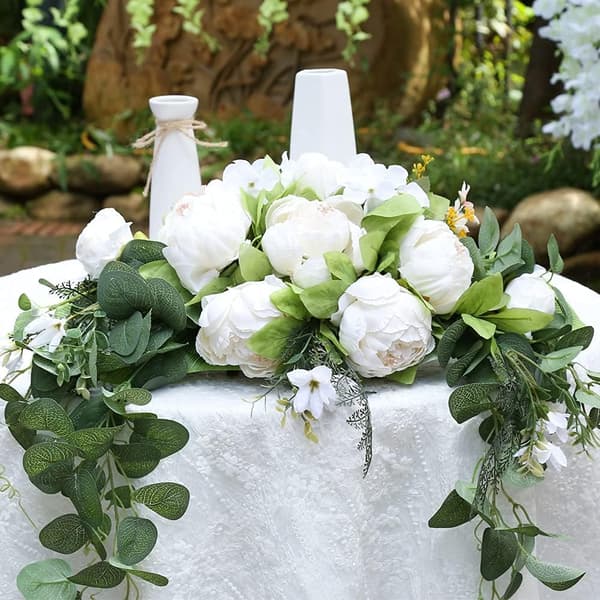 Rustikk kunstig blomsterkrans for bryllup - 76 cm - Peon DXGHC