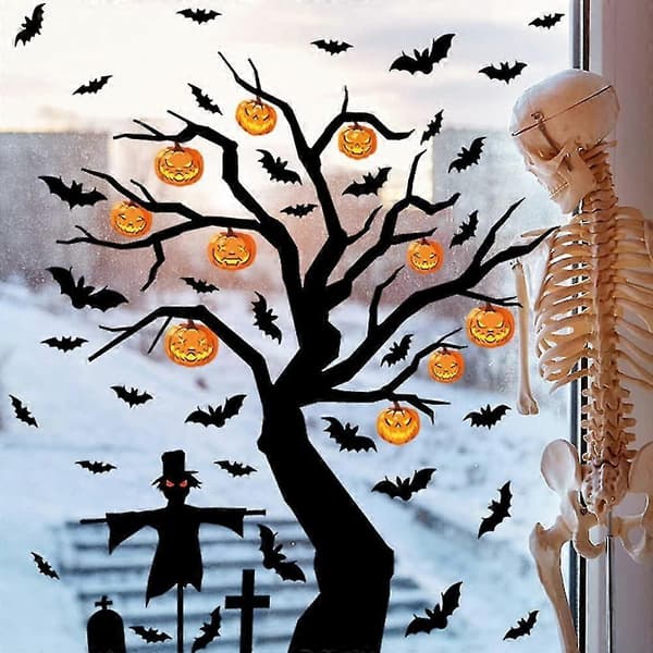 New Models Halloween Glass Decoration, Black Bat/Ghost Tree/Cute Pumpkin Sticker Decoration