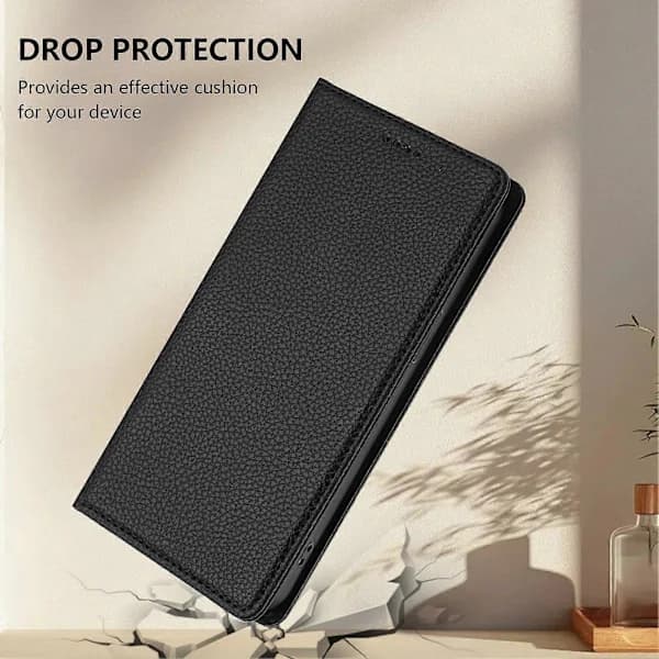 Wallet Case for Xiaomi Poco X7 Pro 5G RFID Blocking Litchi Texture Leather Phone Cover Black