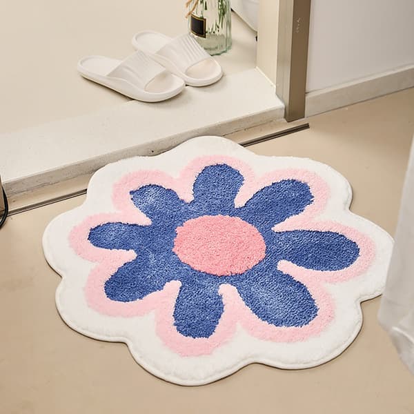 (Blå) 60*60cm Blomsterimitation Kashmir Tæppe Hjem Stue Sengebord Sofa Sofabord Tæppe Badeværelse Absorberende Tyk Dørmåtte