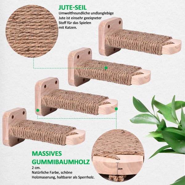 Cat Climbing Wall, with Craft Insert, 2 cm Solid Rubber Wood, for Cat Play and Climbing, Maximum Load 35 kg