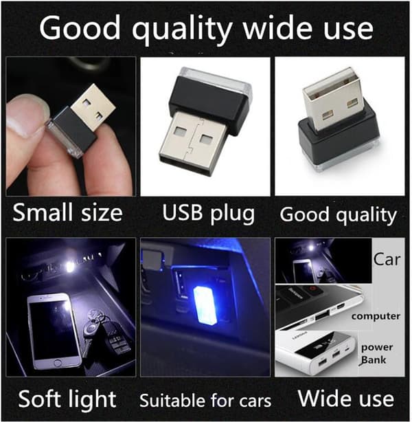 2 STK Mini Bil Interiør Ambient Lys Led Neon Lys USB Ambient
