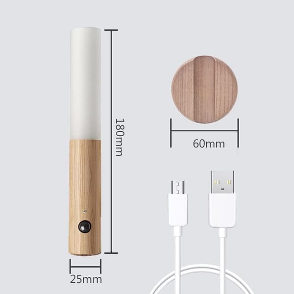 USB Rechargeable Wooden Wall Lamp with Motion Sensor, Indoor Warmth