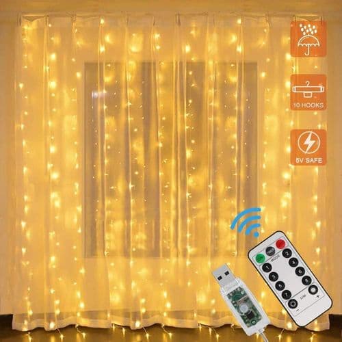 LED-valoverho, 3m x 2m 200 LED-USB-valoverho, 8 tilaa