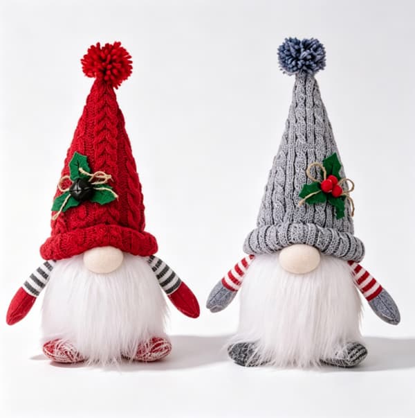Julgnome plyschdocka 2 st röd grå hembordsdekoration present