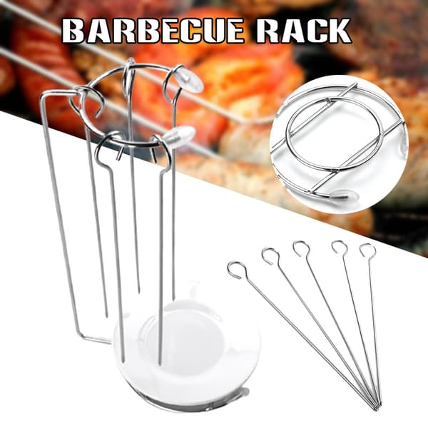 Stainless Steel BBQ Hanging Rack Multifunctional Durable Grill Practical Kitchen Gadgets With 5 Needles With 5 Needles