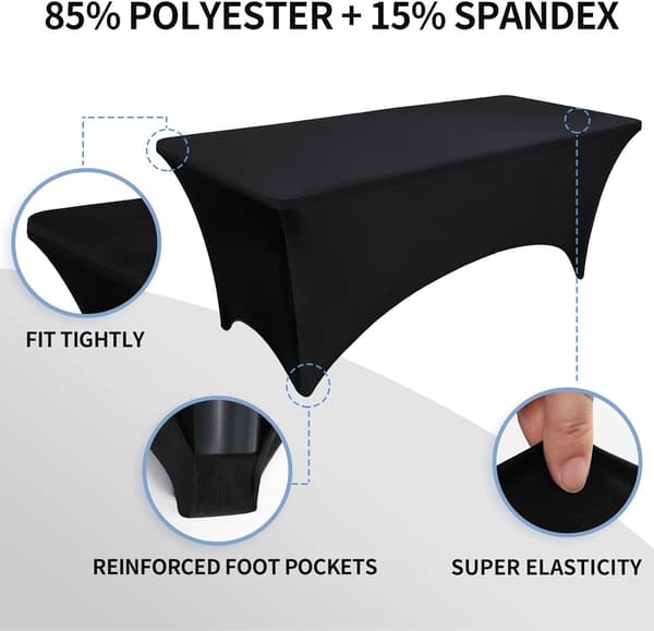 Sort strækdug til rektangulært bord 180 cm - Elastisk Spandex massagebordsbetræk til P