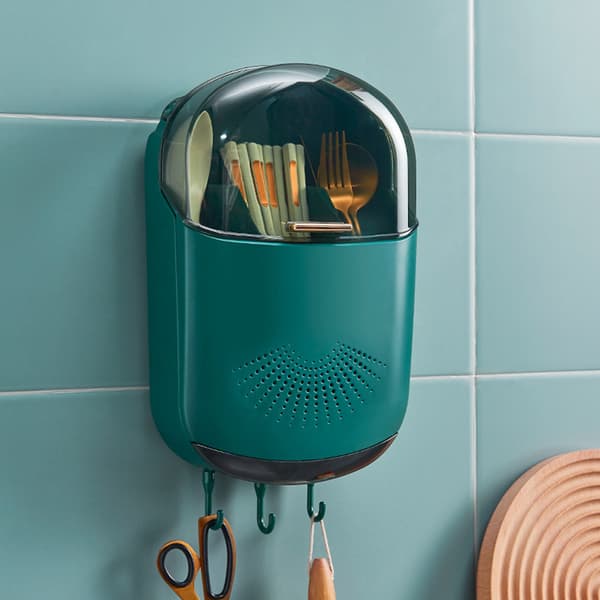 Wall Mounted Chopsticks Storage Box Multifunction Kitchen Cutlery Drain Rack Green Green