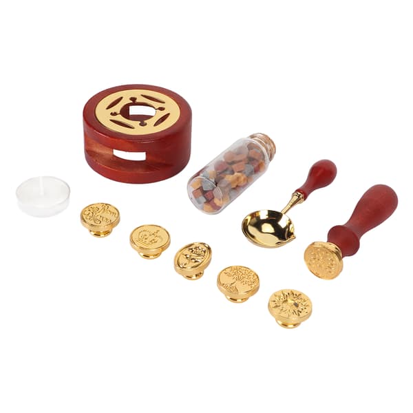 Wax Seal Stamp Kit with Spoon Wax Seal Heater 5 Replaceable Stamp Heads Seal Wax Set for Envelope Invitation