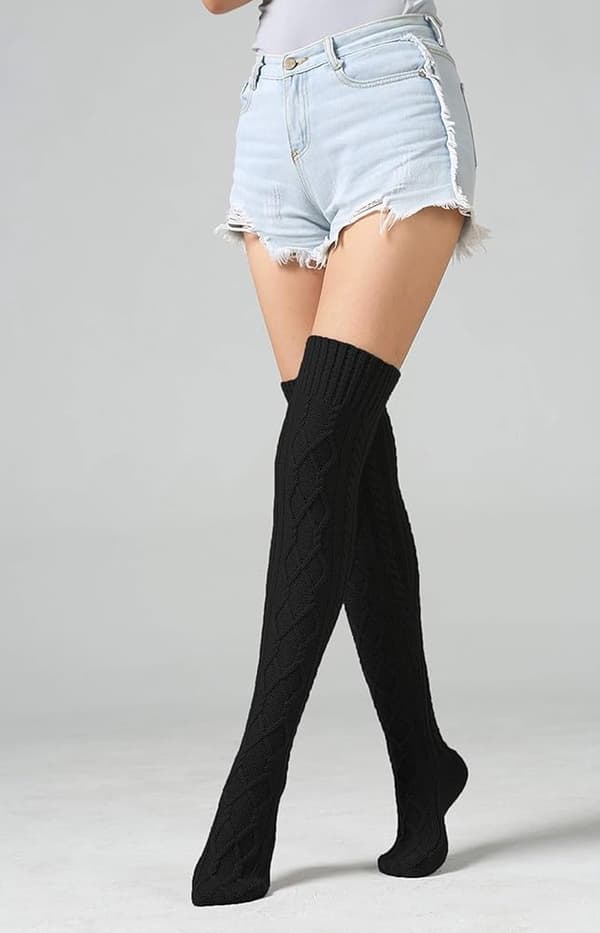 Women's Winter Thermal Boot Socks, Over-the-Knee Socks, Black, 1 Pair