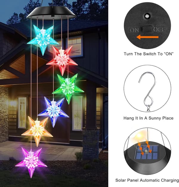 Solar Powered Color Changing Wind Chimes, Mom Gift