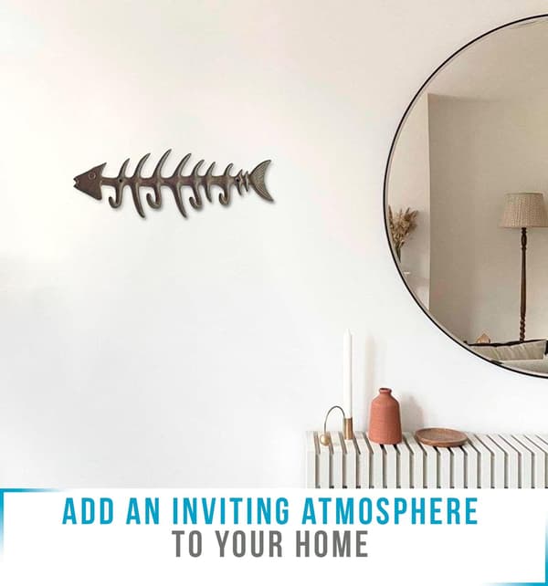 Stylish Cast Iron Coat Rack, Herringbone Decorative Wall Mounted Towel Rack with 4 'Fish' Hooks - Includes Screws and Plugs