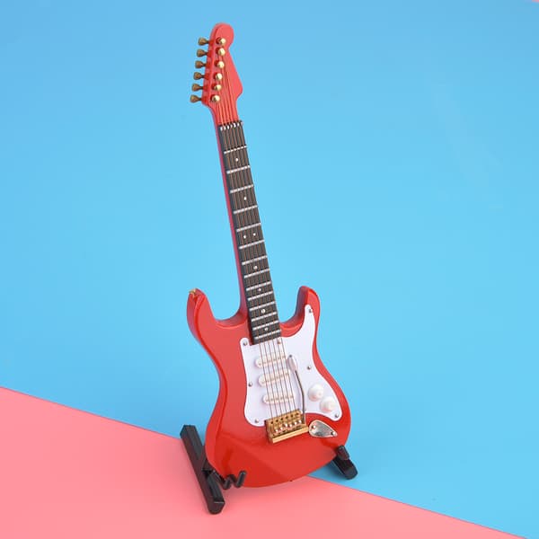Delicate 18 cm Mini Electric Guitar Model Ornament Collection with Stand (Red)