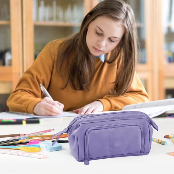 Large Capacity Versatile Pencil Case with Big Storage Space in Purple