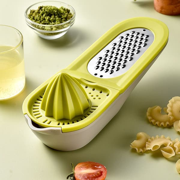Grater with container (green), 2-in-1 multifunctional juicer, kitchen utensil melon and fruit grater