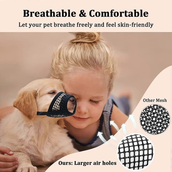 Breathable Soft Mesh Dog Muzzle, Adjustable for Small/Medium Dogs - Chihuahua, Poodle, Husky (Labrador) S Black S Black