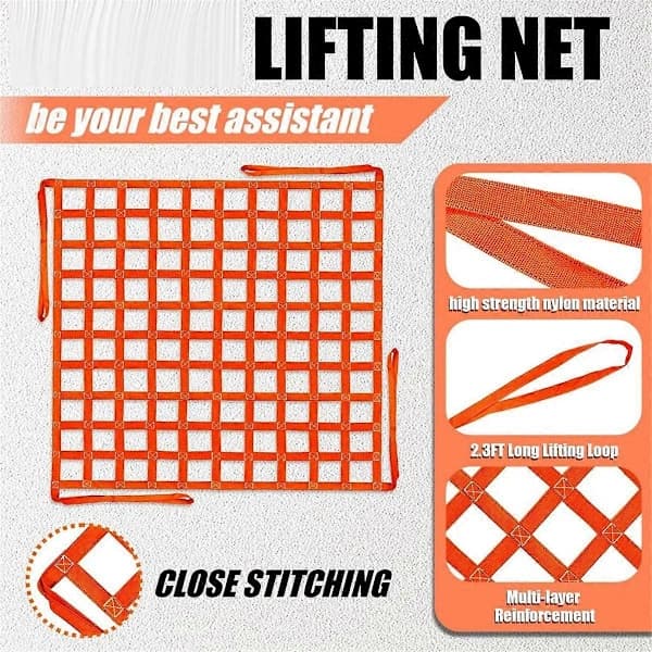 Lifting Net 1 x 1 m, Lifting Net Straps for Lifting Device 300 kg Load Capacity, Nylon Lifting Sling