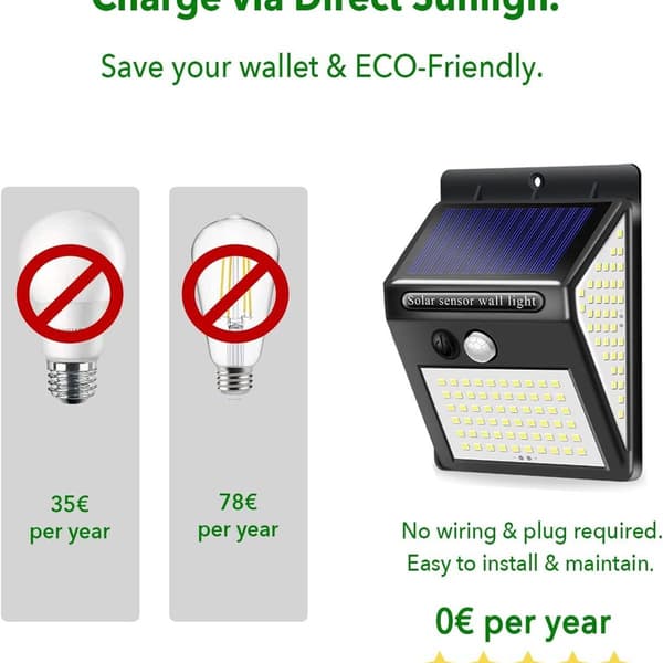 Utendørs solcellelampe, 2-pakning 144 LED solcellelampe IP65 vanntett L