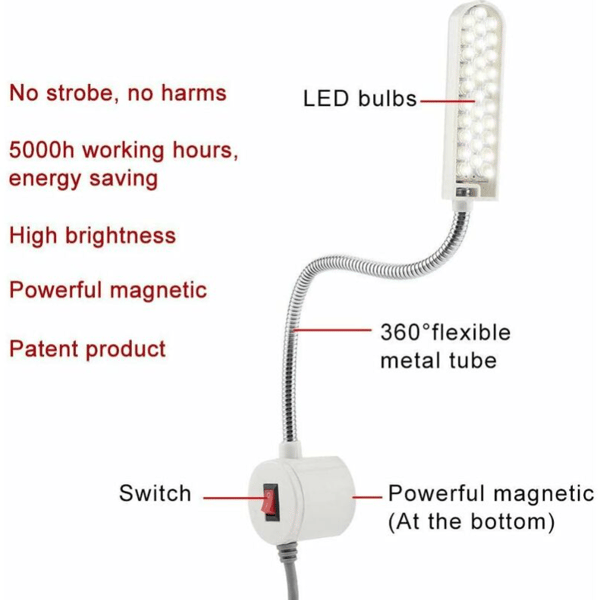 30LED arbeidslampe og stifter fleksibel svanehals for sying lesing
