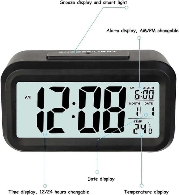 LCD digital väckarklocka, reseväckarklocka med temperaturdatum snooze