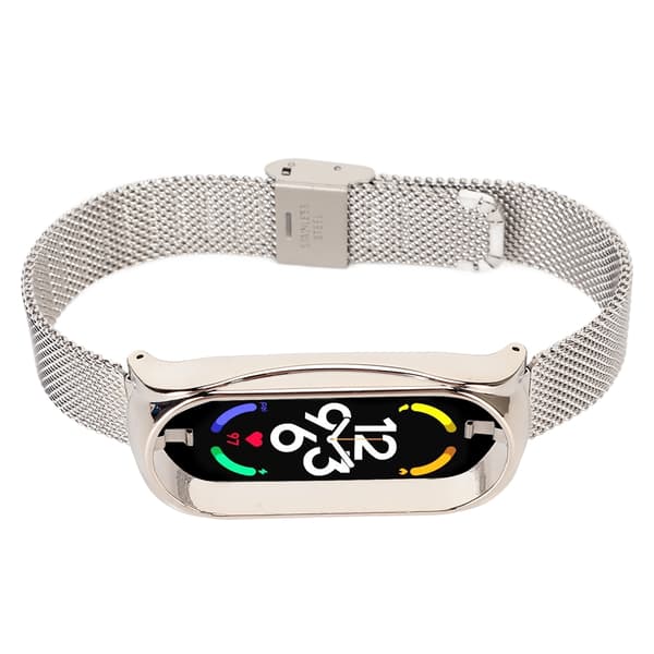 Rustfrit stål armbånd, moderigtigt, åndbart, fleksibelt erstatningsbånd, tilbehør der passer til Mi Band 7 Sølv