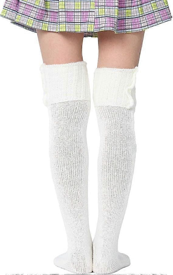 Women's Over-the-Knee Socks, Cable Knit Boot Socks, Long Winter Leg Warmers, White 85cm (1 Pair)