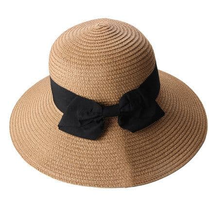 Brun solhatt for kvinner, strandhatt 56-58 cm bred