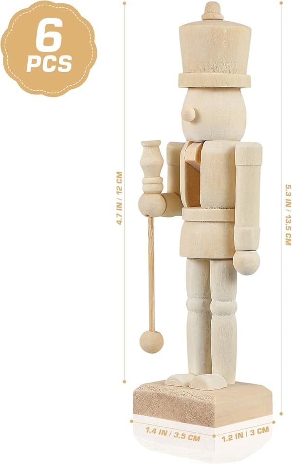6-pakning DIY Tre Jule Nøtteknekker 12cm Tredukke for Barn