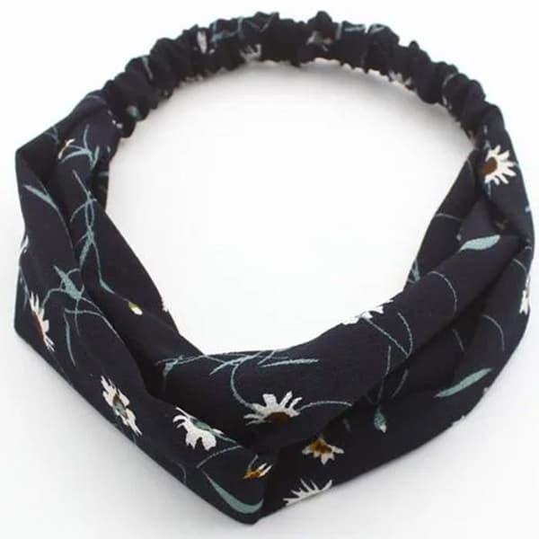Vridd Bandeau - AVIZAR - Blomstret Sateng - Midnattsblå - Elegant - Komfortabel Blå