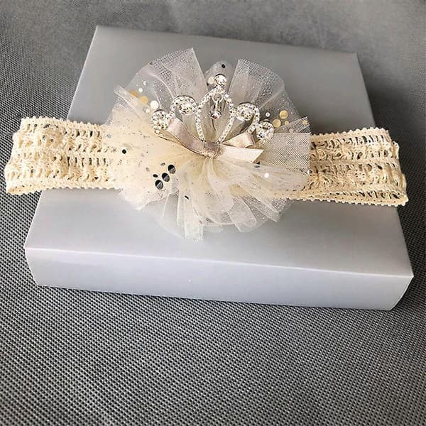 Hårbånd for spedbarn med rhinesteinskrone, elastisk nettingbånd for babyjenter