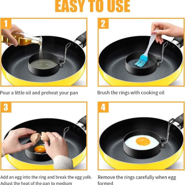SYOSIN 4-pakks stekte eggformer, pannekakeform, non-stick pannekaker i rustfritt stål