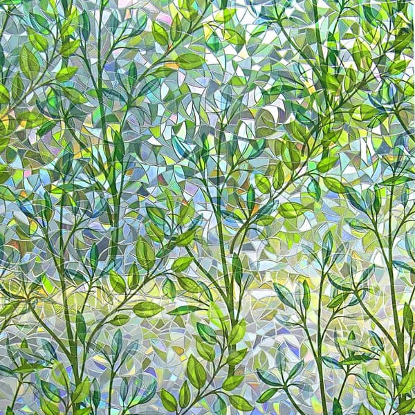 Stained Glass Window Film Static Cling, Removable Reusable Leaf Pattern for Home, Bathroom, Kitchen, 44.5 x 200 cm Green
