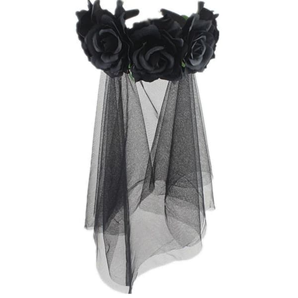 Roseblomst Slør Halloween Kostume Hårbånd Dag af den Sorte KLB