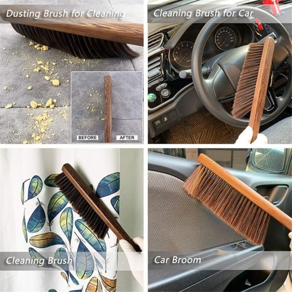 Handheld Cleaning Brushes - Soft Bristle Dust Brush for Cleaning Car/Bed/Sofa, Wooden Handle