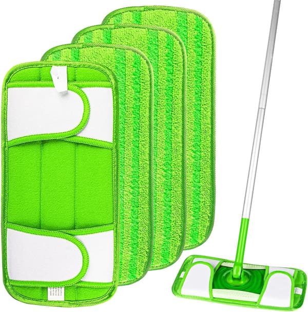 4-pakning mikrofibermopper (grønne) kompatible med Swiffer Sweeper