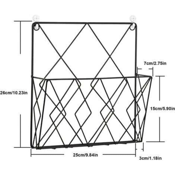 Metal Wall Mounted Magazine Rack with 2 Hooks - Black, Compatible with Magazines, Books & Office Documents