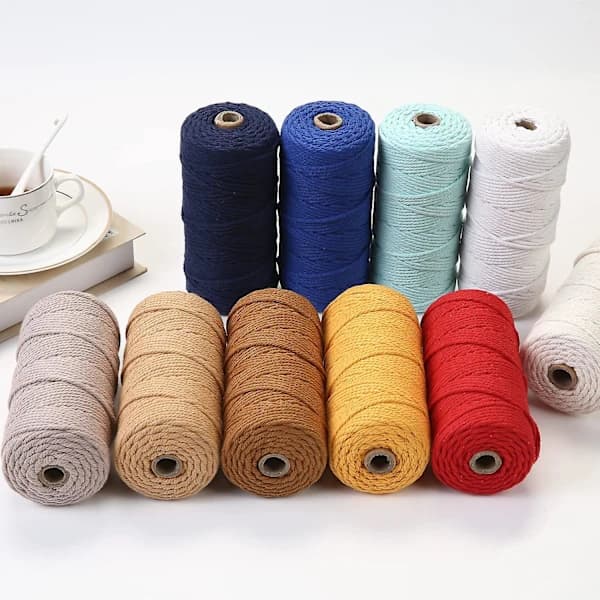 Makramégarn 3mm X 100m Premium Bomull Makramérep, 4-trådig Tvinnad Mjuk Bomullsrep, Ett Av De Mest Perfekta Materialen (beige)