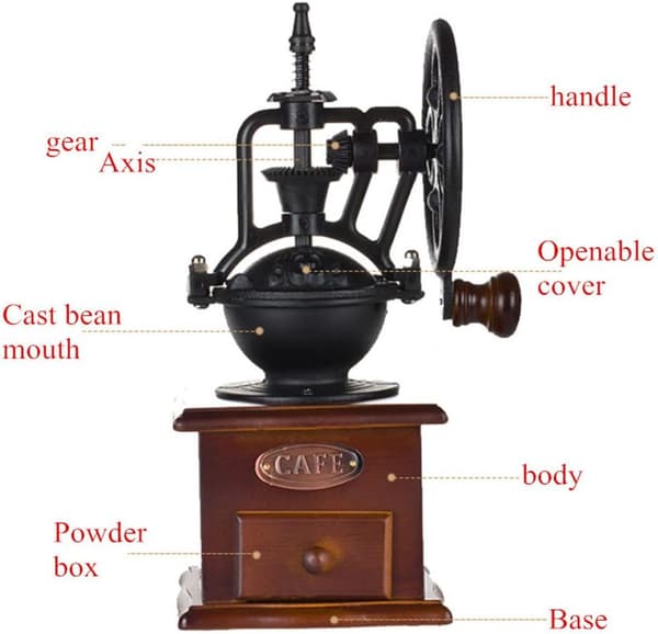 Manual Coffee Grinder, Antique Cast Iron Hand Coffee Mill with Grinding Setting and Collection Drawer, Coffee Bean Grinder