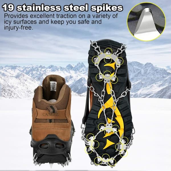 Antiskli-snøpigger, sklisikre pigger, sklisikre ispigger med 19 tenner, snøpigger, sklisikre skopigger for isklatring fiske svart