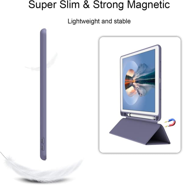 Lavender Purple, Protective Case for iPad10.2/iPad10.5/iPad9/iPadAir3, Thin and Soft Tri-fold Stand Smart Case, Automatic